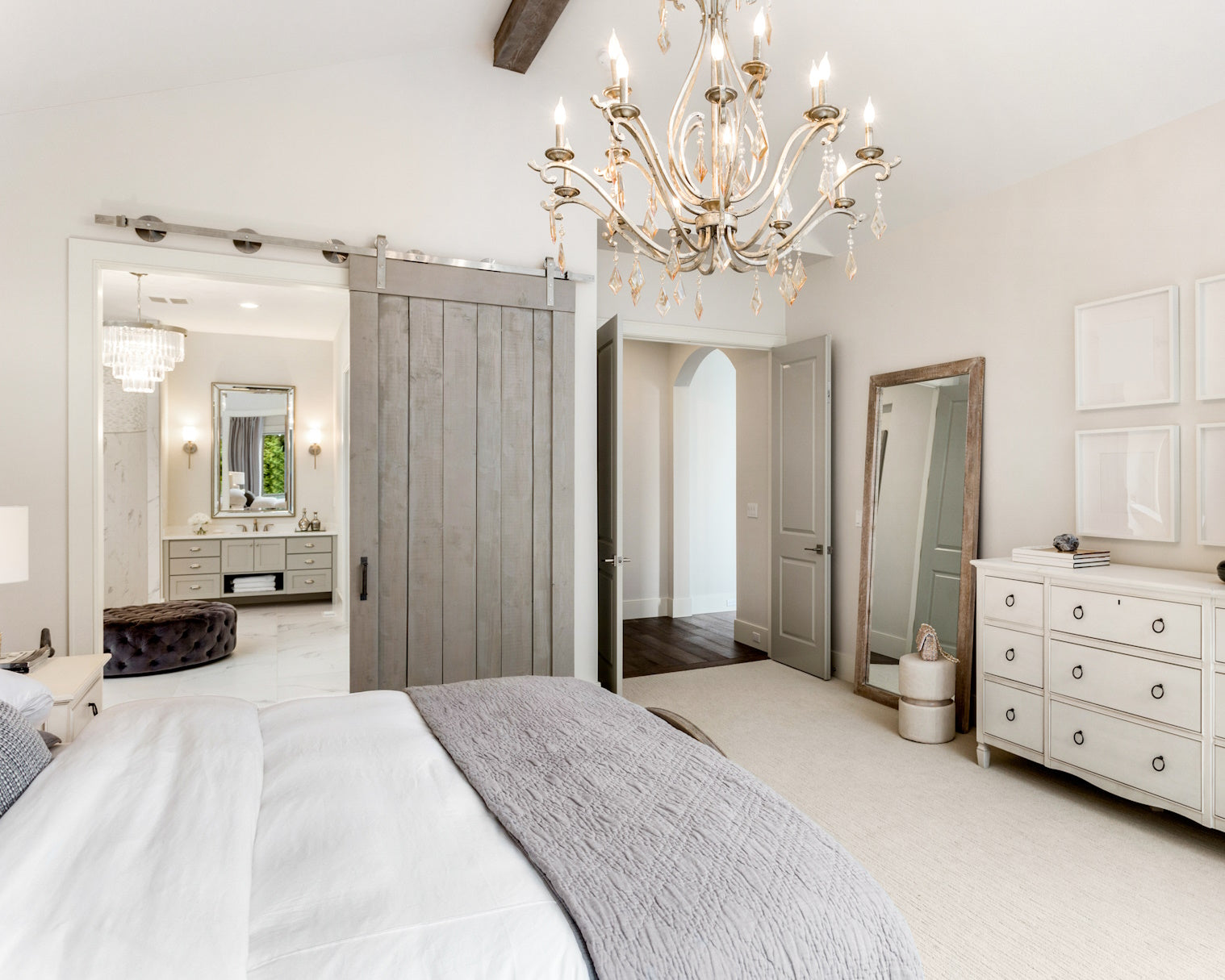 sliding barn door in stylish bedroom