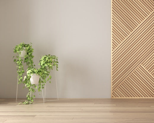 custom wall panelling behind a vase on table
