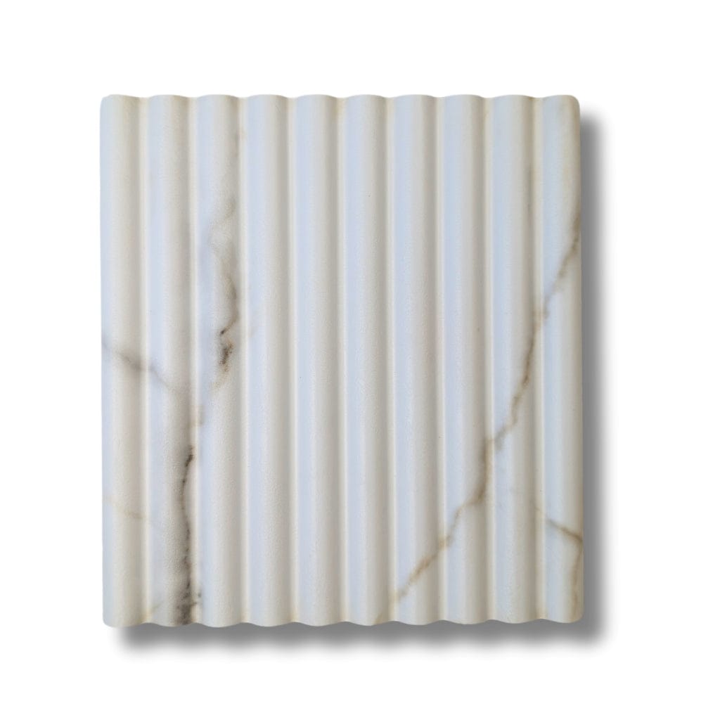 Walston Architectural Products Wall Panel Reeded (3/4" Reeds) / Calacatta Gold 3DL 8″ X 8″ SAMPLES: FLUTED, REEDED, OR SLAT WALL PANELS / WALL CLADDING 8″ X 8″ SAMPLES: FLUTED, REEDED, OR SLAT WALL PANELS / WALL CLADDING